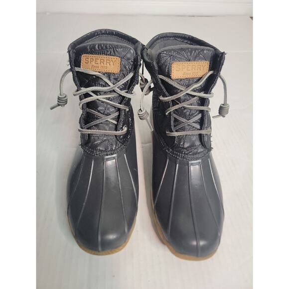 Sperry Duck Boots Women's SZ 8.5 Black Saltwater STS82682 Leather Laces & Zip - Picture 2 of 10